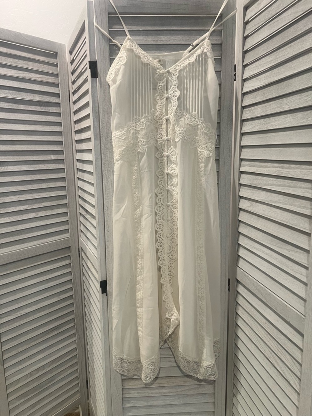 Thirty Thirty - Boho Ivory Lace-Trim Maxi Slip Dress (Sm)